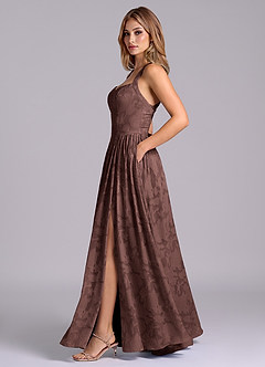 Azazie Francis Bridesmaid Dresses Espresso A-Line Corset Floral Burnout Dress image3