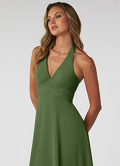 Azazie Tessie Bridesmaid Dresses Olive A-Line V-Neck Pleated Chiffon Dress image5