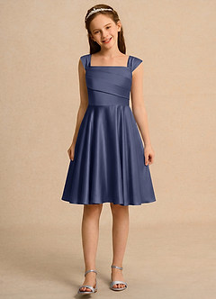 Azazie Budle Girls Formal Flower Girl Dresses Stormy A-Line Pleated Matte Satin Dress image4
