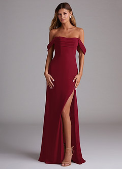 Azazie Saige Bridesmaid Dresses Burgundy A-Line Off the Shoulder Chiffon Convertible Dress image1