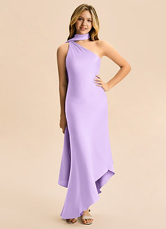Azazie Briony Junior Lilac Sheath Pleated Stretch Satin Dress image3