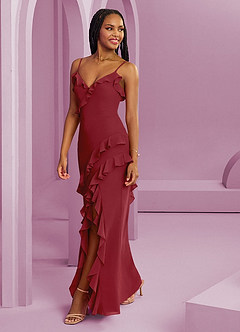 Barbie ♥ Azazie Bridesmaid Dresses Pomegranate Sheath Chiffon Dress image1