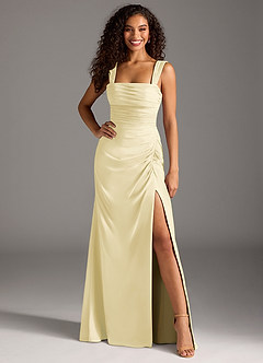 Azazie Jesaphine Bridesmaid Dresses Lemon Sorbet Sheath Bow Chiffon Dress image4