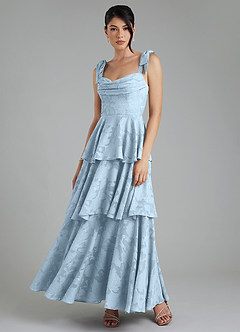 Azazie Jude At-home Try On Dresses Sky Blue A-Line Sweetheart Neckline Floral Burnout Dress image6
