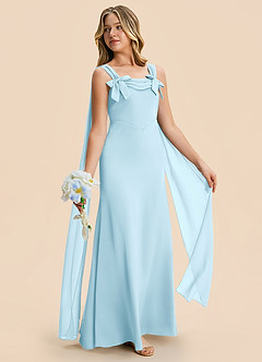 Azazie Chelsea Junior Sky Blue Sheath Pleated Stretch Satin Dress image5