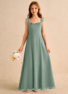 Azazie Chip Girls Formal Flower Girl Dresses Silver Sage A-Line Sleeveless Chiffon Dress image3