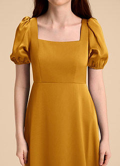 Azazie Briar Junior Vestido de Caramelo de Satén Elástico de Corte en A con Lazo image8