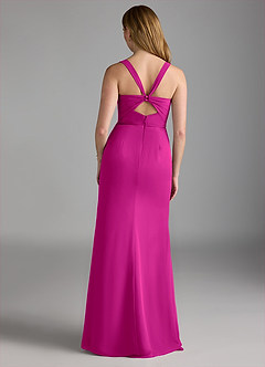 Azazie Mero Brautjungfernkleider Etui Plissee Chiffon Kleid Fuchsia image3