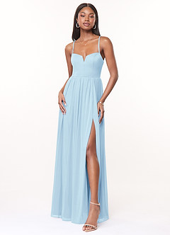 Azazie Marsol Bridesmaid Dresses Sky Blue A-Line Corset Mesh Dress image1