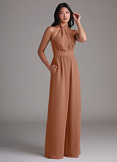 Azazie Lamara Bridesmaid Dresses Bronzer Off the Shoulder Chiffon Convertible Jumpsuit image12