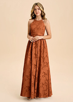 Azazie Arianthe Junior Burnt Orange A-Line Pleated Floral Burnout Dress image4