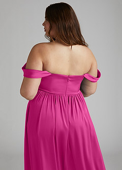 Azazie Morana Bridesmaid Dresses Fuchsia A-Line Off the Shoulder Stretch Satin Convertible Dress image18