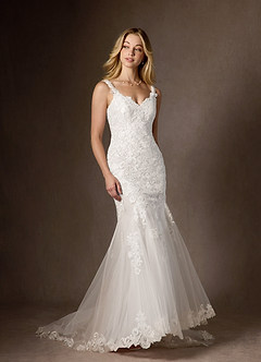 Azazie Poppy Abiti da Sposa Abito Sirena in Tulle Lustrini Bianco Diamante image10