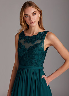 Azazie Elly Bridesmaid Dresses Pine A-Line Lace Scoop Neck Chiffon Dress image6