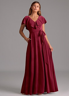 Azazie Lainey Bridesmaid Dresses Burgundy A-Line Ruched Velvet Dress image4
