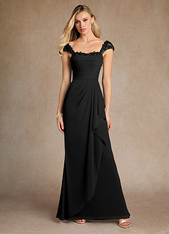 Azazie Belfast Mother of the Bride Dresses Black Sheath Lace Mesh Dress image4