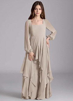 Azazie Clara Junior Abito A-Line in Chiffon Blusa Gelo image5