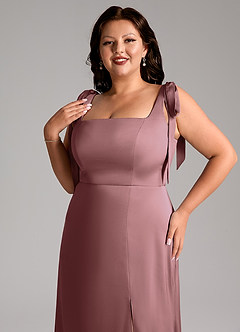 Azazie Frostine Bridesmaid Dresses Vintage Mauve A-Line Bow Stretch Satin Dress image12