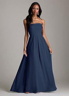 Azazie Lucienne Vestidos de damas de honor Vestido de Azul Marino Oscuro de Gasa de Corte en A Convertible con Sin tirantes image1