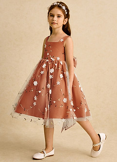 Azazie Bean Flower Girl Dresses Cinnamon Ball-Gown Sleeveless Tulle Dress image5