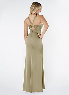 Azazie Mero Robes de demoiselle d'honneur Robe Fourreau en Satin extensible Plissée Vert Mousse image3