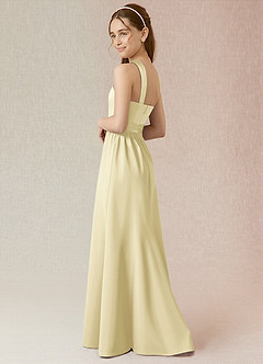 Azazie Jiya Junior Lemon Sorbet A-Line Pleated Stretch Satin Dress image3