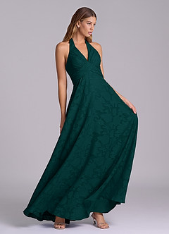 Azazie Tessie Bridesmaid Dresses Pine A-Line Pleated Floral Burnout Dress image5