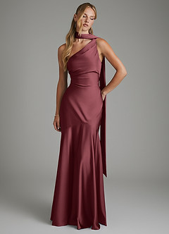 Azazie Amara Bridesmaid Dresses Merlot Mermaid One Shoulder Stretch Satin Dress image3