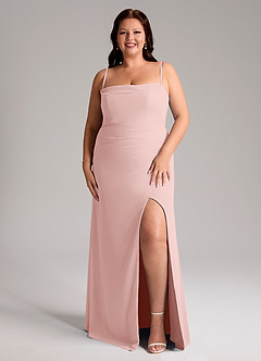 Azazie Leonis Bridesmaid Dresses Powder Pink Sheath Strapless Chiffon Convertible Dress image9