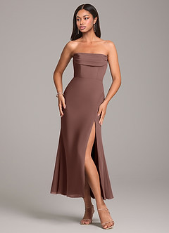 Azazie Saige Bridesmaid Dresses Espresso Sheath Off the Shoulder Chiffon Convertible Dress image6