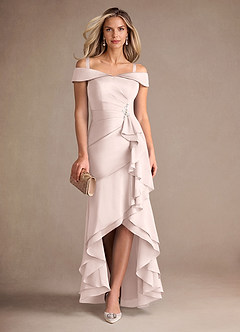 Azazie Billings Mother of the Bride Dresses Blushing Pink Mermaid Off the Shoulder Stretch Satin Dress image7