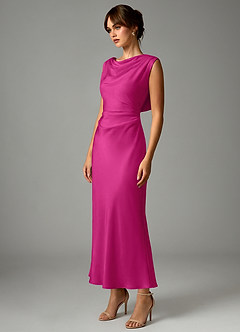 Azazie Kieryn Robes de demoiselle d'honneur Robe Sirène en Satin extensible Plissée Fuchsia image3