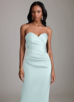 Azazie Sonora Vestidos de damas de honor Vestido de Vidrio Marino de Satén Elástico de Corte Recto con Sin tirantes image5