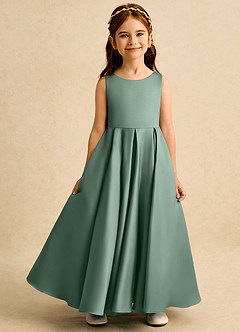 Azazie Pepper Flower Girl Dresses Eucalyptus A-Line Pleated Matte Satin Dress image4