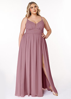 Azazie Rayna Final Sale Vintage Mauve A-Line V-Neck Pleated Chiffon Dress image7