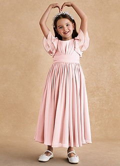 Azazie Ali Flower Girl Dresses Blushing Pink A-Line Pleated Chiffon Dress image3