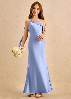 Azazie Almond Girls Formal Flower Girl Dresses Ice Sheath One Shoulder Stretch Satin Dress image2
