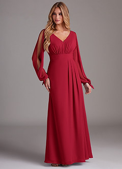 Azazie Matilda Bridesmaid Dresses Scarlet A-Line Long Sleeve Chiffon Dress image4