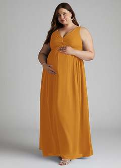 Azazie Yetta Maternity Bridesmaid Dresses A-Line V-Neck Gathered Chiffon Floor-Length Dress image9
