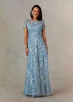 Upstudio Stokton Final Sale Dusty Blue A-Line Boatneck Lace Dress image2