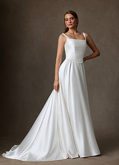 Azazie Samira Wedding Dresses Diamond White A-Line Square Neckline Charmeuse Dress image3