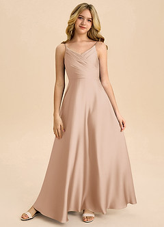 Azazie Bug Junior Robe Trapèze en Satin extensible Plissée Rose Perle image5