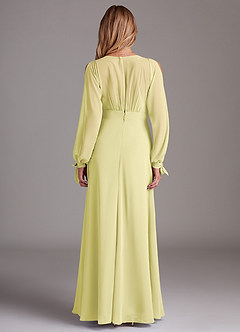 Azazie Matilda Bridesmaid Dresses Lemon Sorbet A-Line Long Sleeve Chiffon Dress image5