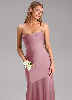 Azazie Grata Bridesmaid Dresses Vintage Mauve Sheath Side Slit Stretch Satin Dress image6