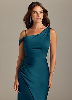Azazie Madelyn Vestidos de damas de honor Vestido de Azul Tinta de Satén Elástico de Corte Sirena Convertible con Vestidos sin tirantes image5