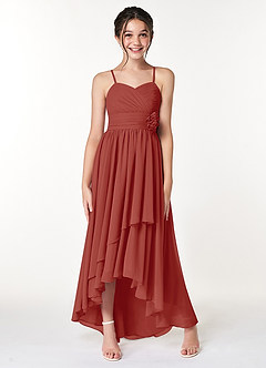 Azazie Catalina Junior Terracotta A-Line Ruched Chiffon Dress image4
