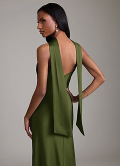 Azazie Cassiana Abiti da Damigella Abito Sirena in Raso Elasticizzato Plissettato Oliva image4