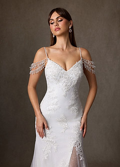 Azazie Saskia Vestidos de novia Vestido de Diamante Blanco de Tul de Corte Sirena con Lentejuela image7