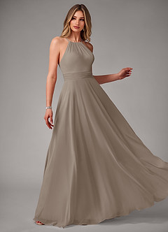 Azazie Amalia Abiti da Damigella Abito A-Line in Chiffon Plissettato Taupe image4