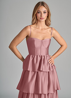 Azazie Faye Bridesmaid Dresses Dusty Rose A-Line Ruched Stretch Satin Dress image2